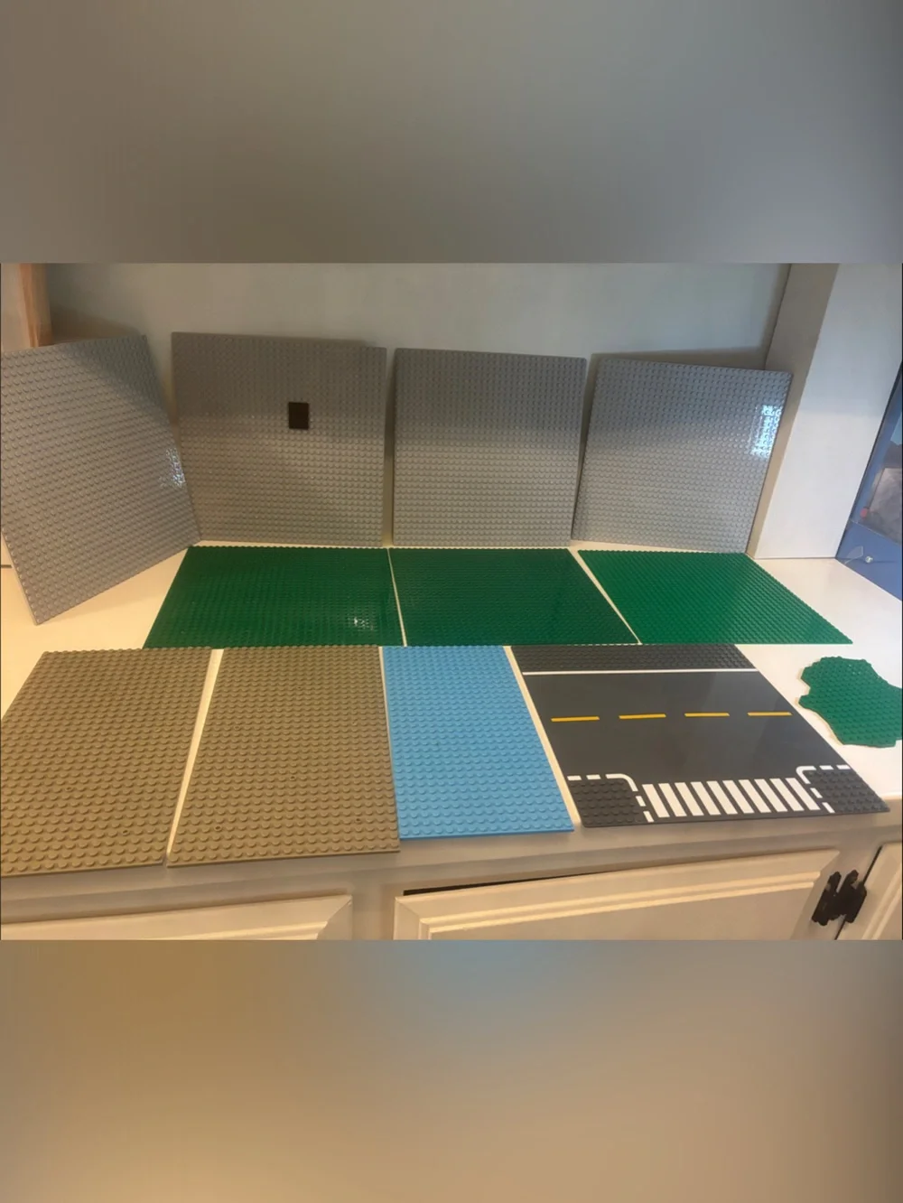 12 pc lot of Lego compatible base plates gray, green, blue, street/road